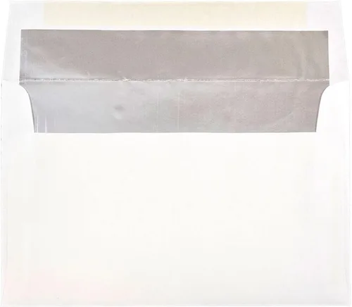 Miniatura 21 de JAM PAPER Sobres de invitación forrados de papel de aluminio de 3 7/8 x 8 1/8, color blanco con lámina dorada, paquete de 50 unidades Papel dorado