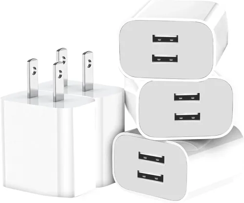 Miniatura 9 de Paquete de 3 cargadores de pared USB, adaptador de enchufe de doble puerto para bloque de carga de toma de pared, adaptador de corriente USB