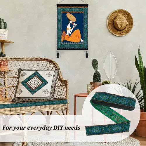 Miniatura 9 de FINGERINSPIRE Cinta jacquard vintage de 7.7 yardas, 1.3 pulgadas, con embriderizada, tela tejida con flecos para accesorios de ropa de bricolaje