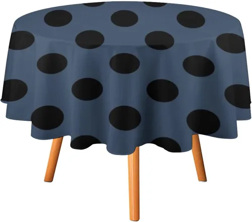 Miniatura 17 de Mantel redondo lavable de lunares negros sobre beige de 50 pulgadas para cocina, comedor, fiesta, decoración moderna