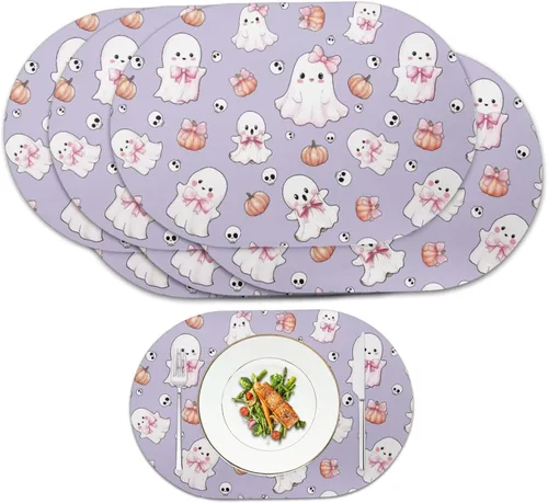 Miniatura 53 de Ghost Placemats Set of 2 Wipeable Faux Leather 12X18 Inch Waterproof Non-Slip Mats Spooky Table Decor Heat Resistant for Scary Dinner Party Fantasma