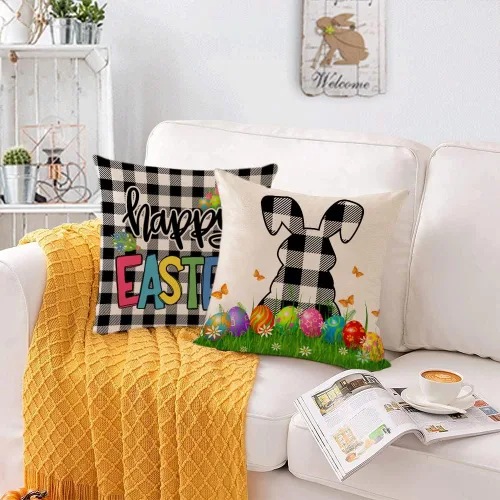 Miniatura 3 de Juego de 4 fundas de almohada de Pascua de 18 x 18 pulgadas, fundas de almohada decorativas de primavera, fundas de cojín para decoración de sofá al