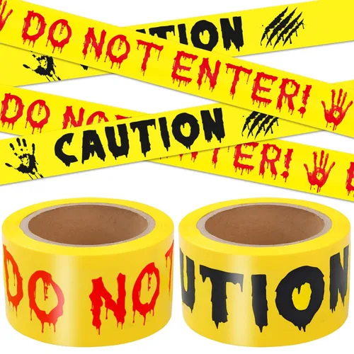 Miniatura 8 de Cinta de precaución para decoración de Halloween, rollo amarillo de 2 pulgadas x 82 pies, cinta de advertencia de peligro para exteriores e