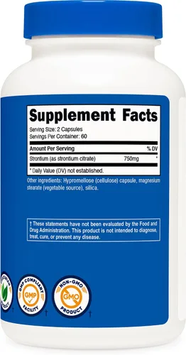 Miniatura 5 de Nutricost Cápsulas de estroncio 750 mg, 120 cápsulas - Vegetariano, Sin OGM, Sin Gluten