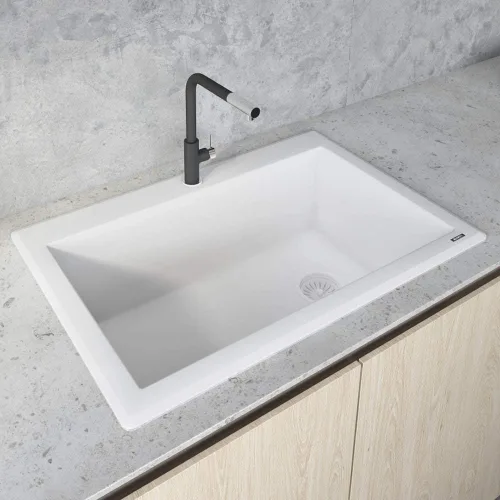Miniatura 2 de Ruvati epiGranite RVG1033WH - Fregadero de cocina de cuarzo compuesto de granito de montaje superior, 33 x 22 pulgadas, color blanco ártico