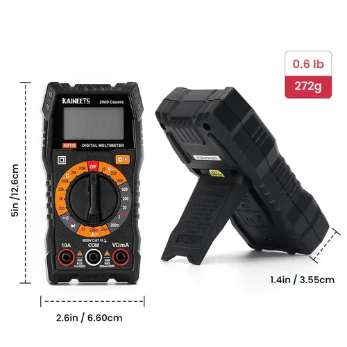 Miniatura 7 de KAIWEETS- Multímetro digital con funda, voltímetro CA/CC, prueba de Ohm/Volt/Amp, continuidad, diodos, para toma de corriente doméstica, prueba
