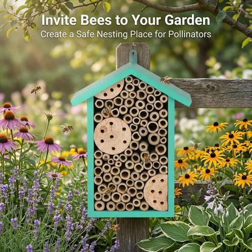 Miniatura 8 de Topadorn Mason Bee House, hotel de abeja al aire libre con tubos de bambú natural, hábitat de polinizador montado en la pared para jardín, patio