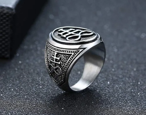 Miniatura 5 de VNOX Sigil of Lucifer Sello de Satán Sello de Satán, anillo para hombres y niños, joyería de amuleto de talismán