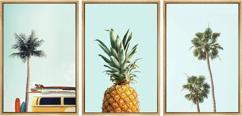 Miniatura 63 de SIGNWIN Lienzo enmarcado para pared, vista aérea de palmeras tropicales en un cielo azul, fotografía del océano costero, arte moderno, panorámico