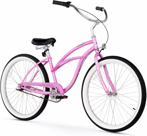 Miniatura 21 de Sixthreezero Urban Lady Beach Cruiser - Bicicleta híbrida de 3 velocidades para mujer Verde militar con llantas rosadas con asiento negro/puños