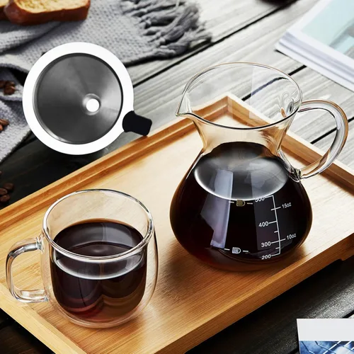 Miniatura 6 de Unbreakable - Cafetera con doble filtro inoxidable de 17 onzas, grueso resistente al calor, gotero de vidrio de borosilicato para verter sobre