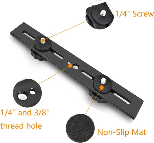 Miniatura 2 de Soporte de flash dual 8in/20.3cm Soporte de trípode de montaje de cámara con tornillo de 1/4 soporte de luz de flash para micrófono de luz LED 3D
