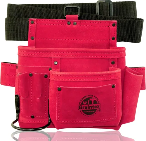 Miniatura 12 de Graintex Cinturón/Bolsa de herramientas de piel de ante de 5 bolsillos Rosa Cinturón de herramientas de cuero multiusos para mujeres y hombres
