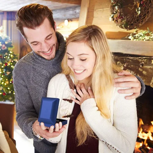 Miniatura 7 de iSuperb 2 cajas con colgante LED para collar iluminado exhibición de joyas para propuestas compromiso boda regalo azul profundo