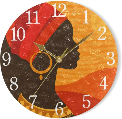 Miniatura 7 de senya Wall Clock African American Woman Silent Non Ticking Operated Round Easy to Read Home Office School Clock
