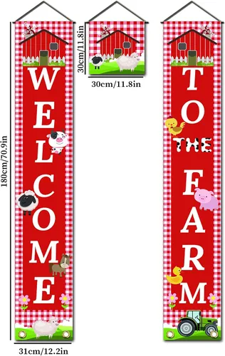 Miniatura 2 de SUPERDAN - Cartel de bienvenida a la granja – Decoración de fiesta de granero, pancarta para porche, pancarta con temática de animales de granja