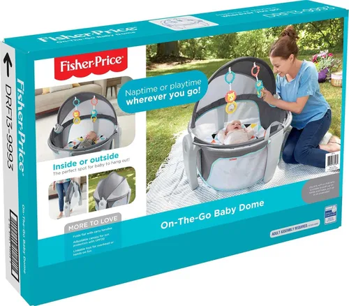 Miniatura 6 de Fisher-Price Moisés Portátil On-The-Go Baby Dome, Espacio de Juego de Viaje con Juguetes de Desarrollo para Recién Nacidos y Toldo, Windmill