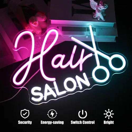 Miniatura 5 de Letrero de neón para peluquería, luz de neón para barbería, letreros LED de salón para pared, luces de neón para corte de pelo, letreros para Azul