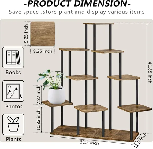 Miniatura 4 de AZERPIAN Soporte para plantas de 4 niveles para interiores, estante de flores de metal para múltiples plantas, soportes altos de esquina para flores