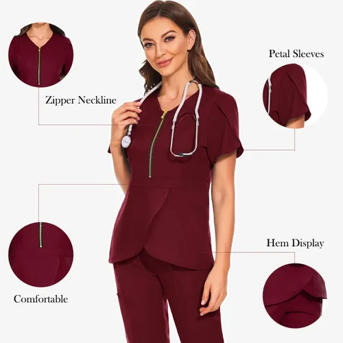 Miniatura 2 de VIAOLI Conjunto de ropa quirúrgica para mujer con cremallera, conjunto médico de enfermería y pantalón de enfermería, diseño moderno y sexy