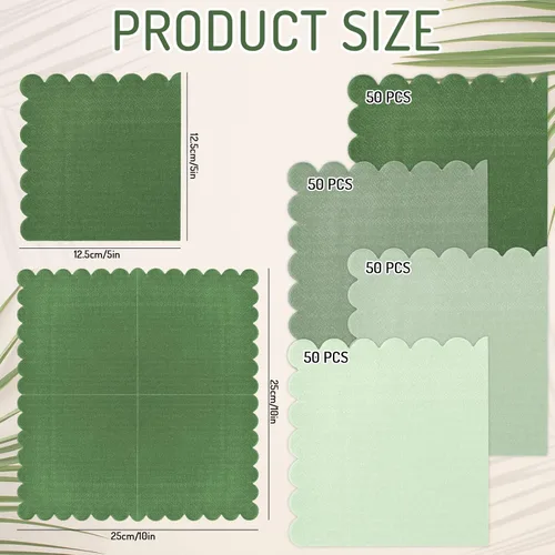 Miniatura 2 de Whaline Paquete de 200 servilletas de cóctel de color verde salvia, servilletas de papel de color degradado verde salvia con bordes festoneados