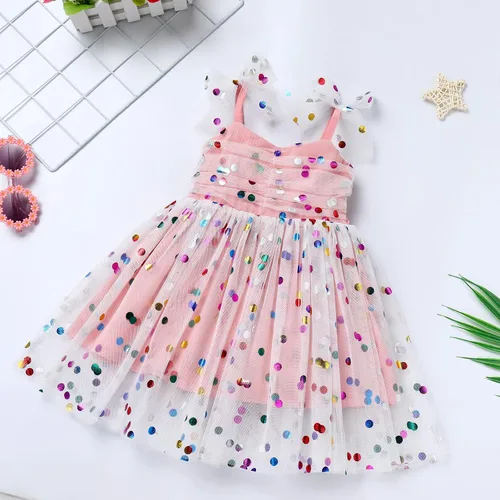 Miniatura 3 de IMEKIS Vestido de princesa de cumpleaños para niña pequeña, confeti brillante, bohemio, arcoíris, cake smash, sesión de fotos, conjunto para 1-6T