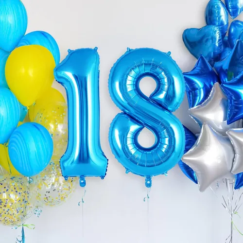 Miniatura 4 de Globos azules con número 1 de 40 pulgadas, globos grandes de helio de lámina con número, globos gigantes de Mylar número 1 para suministros