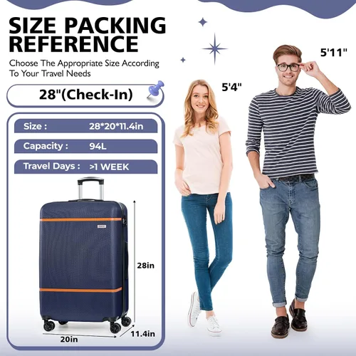 Miniatura 3 de AnyZip Equipaje ABS+PC Hardside maleta ligera con ruedas giratorias TSA Lock, Azul oscuro