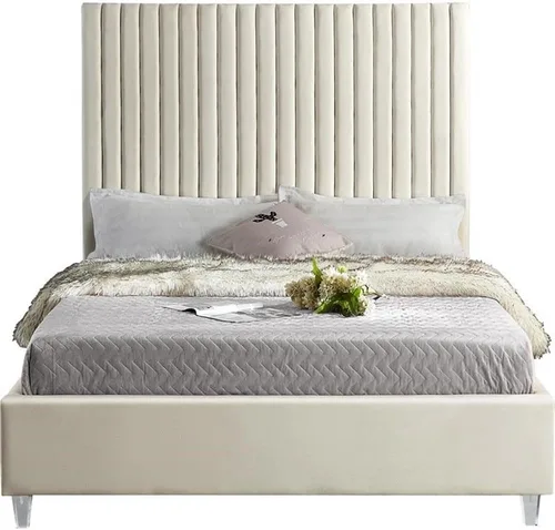 Miniatura 4 de Meridian Furniture CandaceCream-F Colección Candace Moderna Cama matrimonial tapizada de terciopelo contemporánea, tela de terciopelo crema