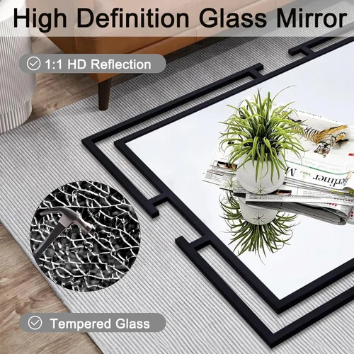 Miniatura 2 de Espejo de pared decorativo grande, espejo negro de 24 x 36 pulgadas para baño, decoración de pared de vidrio templado con marco de metal para sala