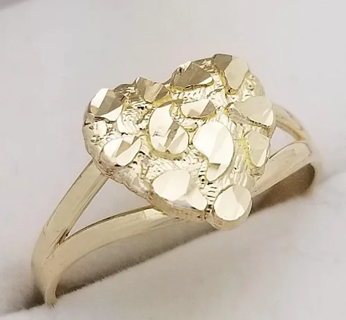 Miniatura 3 de Anillo de pepita de oro macizo de 10 quilates Anillo de corazón de oro