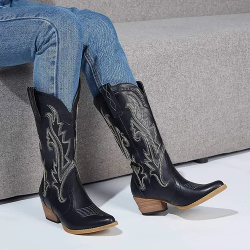 Miniatura 4 de HISEA - Botas vaqueras Rollda para mujer, con punta alargada y de estilo del lejano oeste