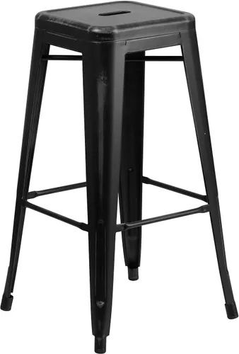 Miniatura 18 de Flash Furniture Lily - Juego de 4 taburetes de bar de metal rojo sin respaldo de 30 pulgadas de alto grado comercial para interiores y exteriores