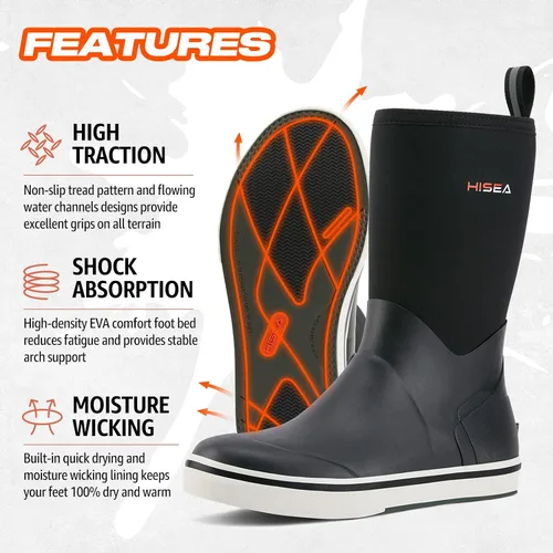Miniatura 4 de HISEA Botas de lluvia de goma para hombre, impermeables, para jardín, pesca, exteriores