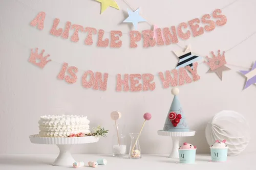 Miniatura 3 de Cartel con texto en inglés "A Little Princess is on her Way", decoraciones de princesa para baby shower, corona de revelación de género, suministros