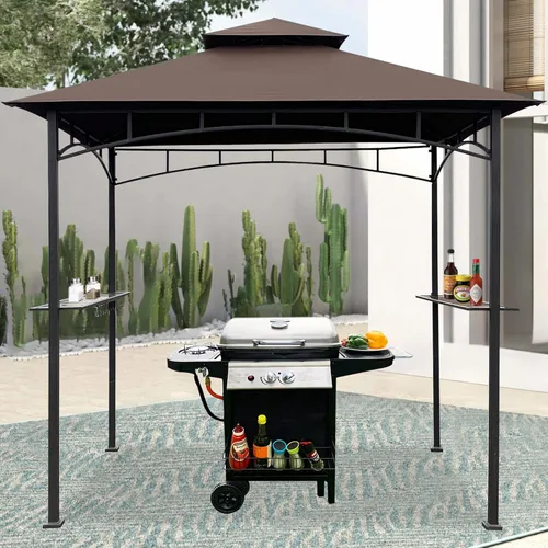 Miniatura 7 de EasyLee Cubierta de toldo para kiosco de parrilla de 8 x 5 pies, parte superior de repuesto impermeable con gancho en T, color marrón