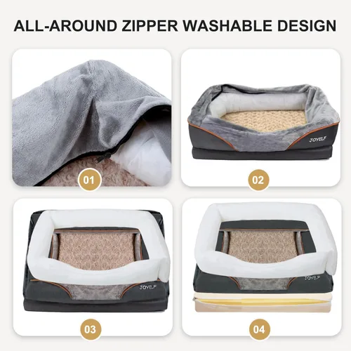 Miniatura 7 de Cama Joyself ortopédica de espuma viscoelástica con cubierta lavable extraíble para perro y juguetes con sonido de regalo, Gris