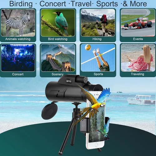 Miniatura 7 de Monocular HD de 20 x 50 para adultos con adaptador de teléfono y trípode, lente objetivo de 1.969 in, óptica multicapa, prisma BaK-4, estuche