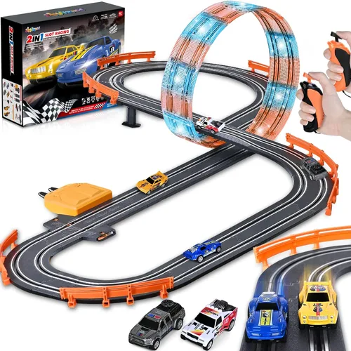 Conjuntos de Pista de Carreras de Coches de Ranura con 4 Coches de Ranura, Regalos de Cumpleaños y Navidad Ideales para Niños, Edades 6 7 8-12,
