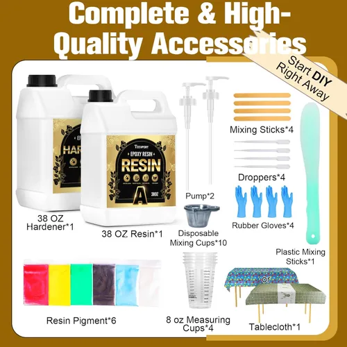 Miniatura 5 de Kit de Resina Epoxi Teexpert: Resina de Fundición de 76OZ Cristal Transparente Amarilla Resistente Autonivelante para Arte, Manualidades DIY