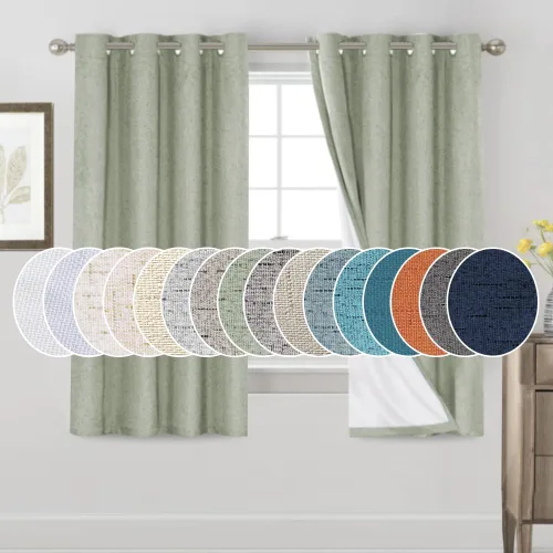 Miniatura 167 de Primitive - Cortinas opacas 100 % de lino texturizado natural para dormitorio, sala de estar, cortinas para ahorra energía, tela de arpillera
