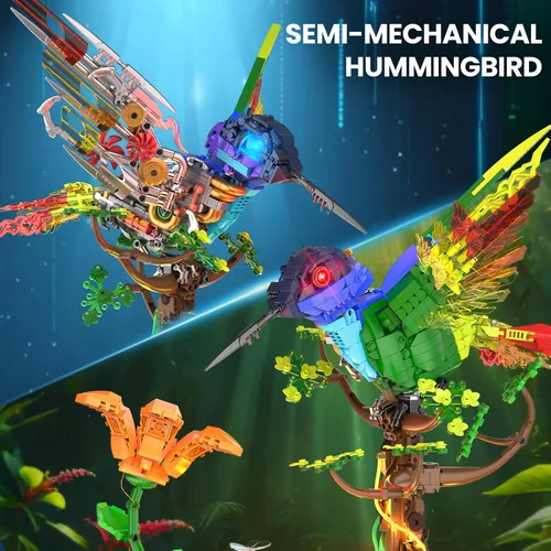 Miniatura 2 de JMBricklayer Conjunto de Construcción Mecánico de Colibrí con Luz LED, Conjuntos de Modelos de Aves para Adultos, Juguete de Colección de Animales