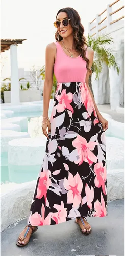 Miniatura 2 de BLUETIME - Vestido largo de verano, sin mangas, con estampado floral, estilo bohemio, para mujer (S-3XL)