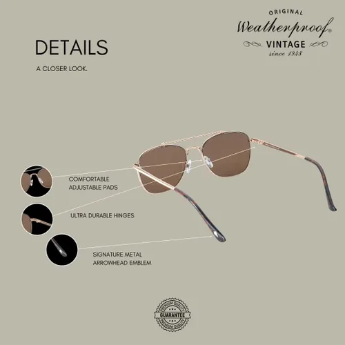 Miniatura 5 de Weatherproof Vintage Gafas de sol de diseñador para hombre, protección UV400, marco de aviador cuadrado de metal duradero