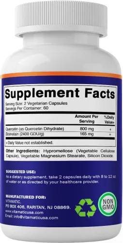 Miniatura 8 de Vitamatic Quercetina con Bromelina – 120 Cápsulas Vegetarianas.