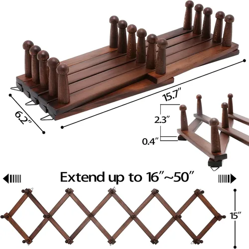 Miniatura 2 de SCUNDA Perchero de pared expandible, perchero de acordeón de madera para sombrero, abrigo, taza (14 ganchos + 16 ganchos)