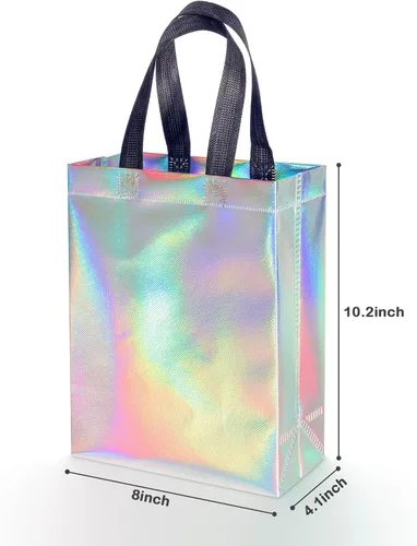 Miniatura 2 de BLEWINDZ 18 bolsas de regalo holográficas con asas y pañuelos, bolsas de regalo reutilizables iridiscentes medianas de 10.2 pulgadas para Holográfico