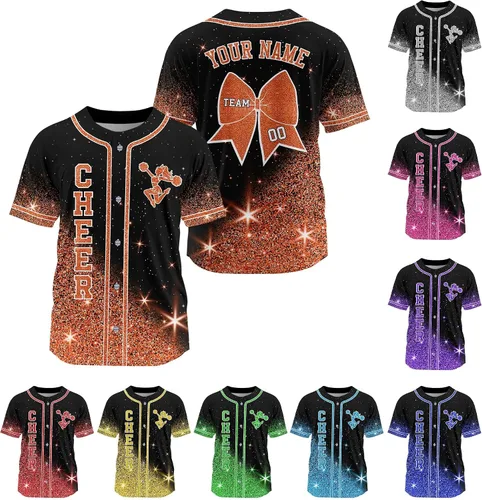 Miniatura 11 de Camiseta de béisbol de uniforme de animadora personalizada, camiseta de animadora para niñas, mujeres, jóvenes, niños, camiseta con purpurina