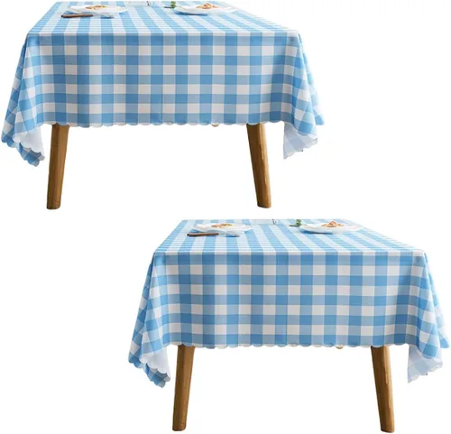 Miniatura 33 de MANGATA CASA Mantel de cuadros rosa para mesas cuadradas, mantel a cuadros, impermeable, para cocina y mesa, mantel de poliéster a cuadros sin Rosa