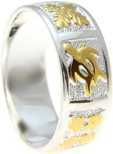 Miniatura 2 de Arthur's Jewelry Colcha de tortuga honu hawaiana 925 hawaiana de 2 tonos chapada en oro amarillo de 0.315 in, anillo tamaño 3 a 14